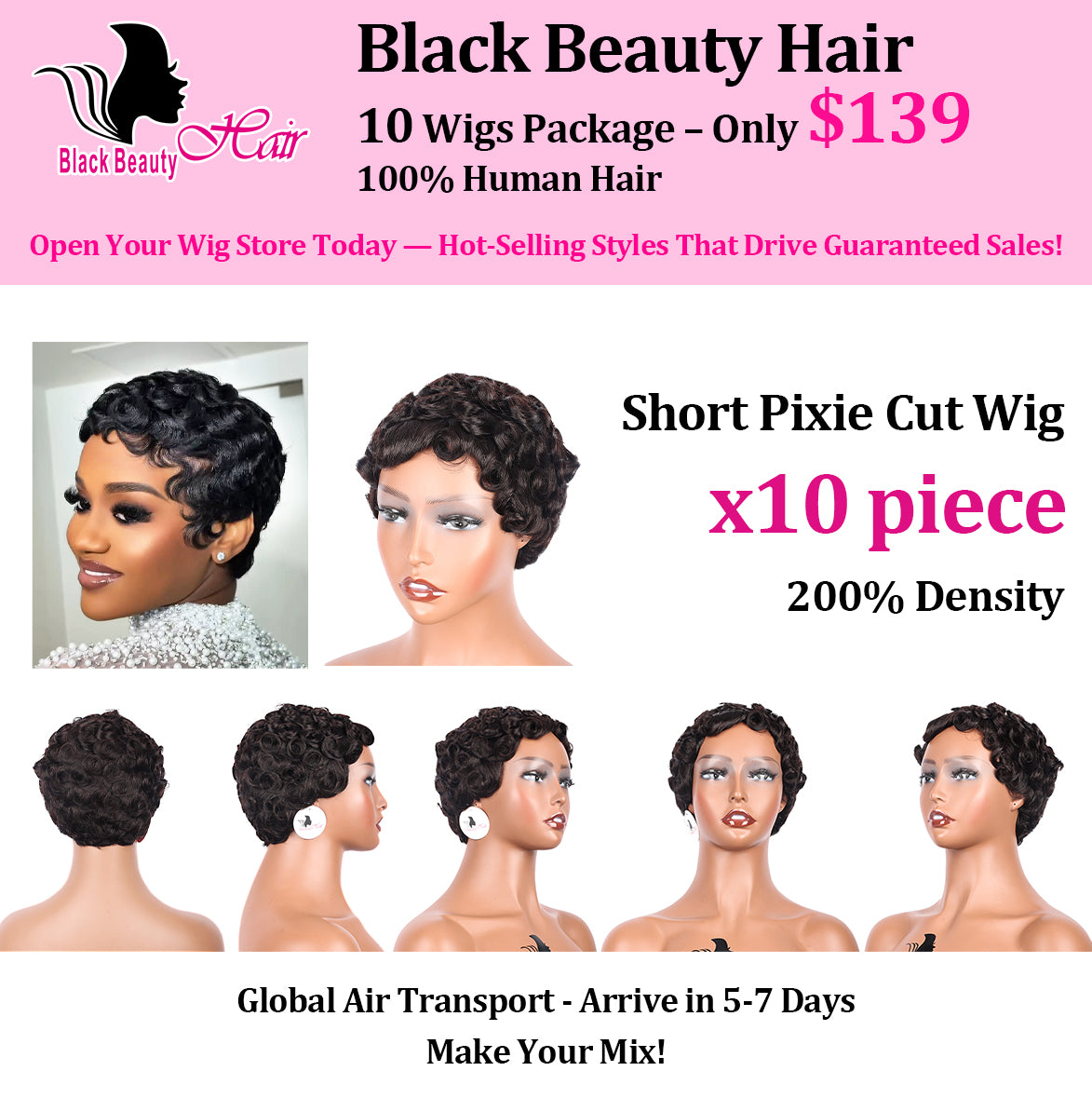 Black Beauty Hair 10 Wigs Package -only$139 100% Human Hair(Shipping costs not included)