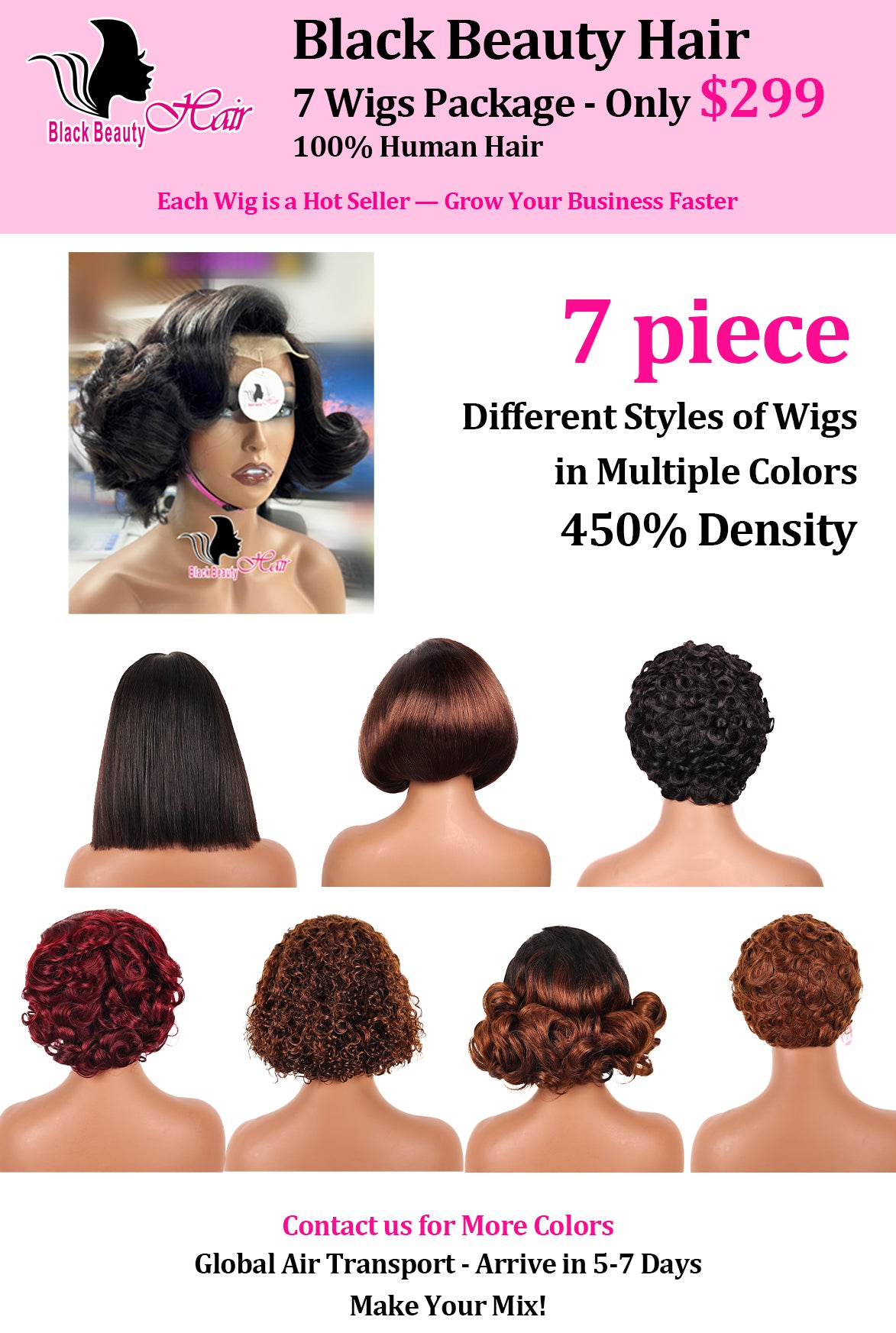 Black Beauty Hair7 Wigs Package -0nly$299 100% Human Hair(Shipping costs not included)