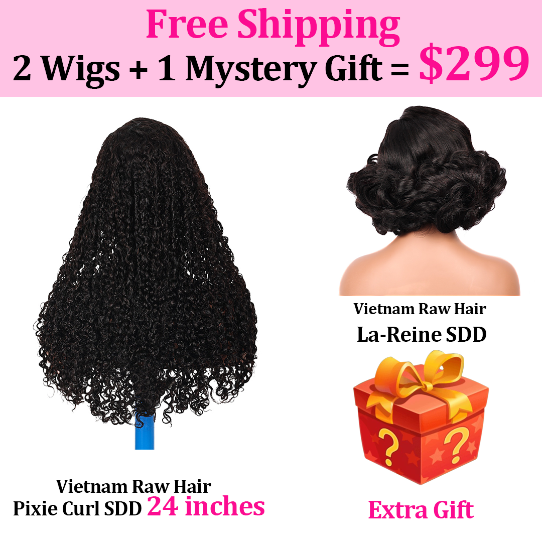 Black Beauty Hair 2 Wigs Package -0nly$299 100% Human Hair Pixie Curl SDD And La-Reine SDD