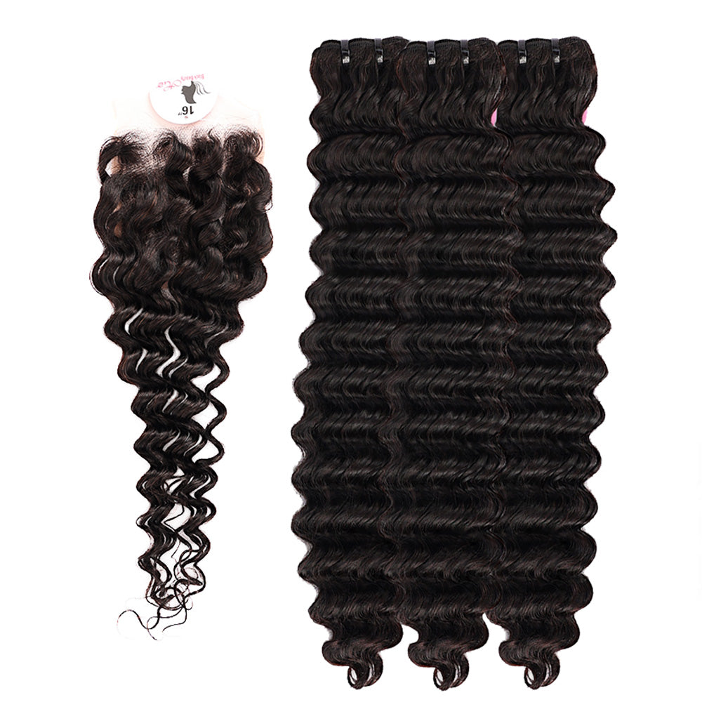 Black Beauty Hair 4x4 deep wave Lace Closure With Bundles Vietnamese real hair deep wave Bundles
