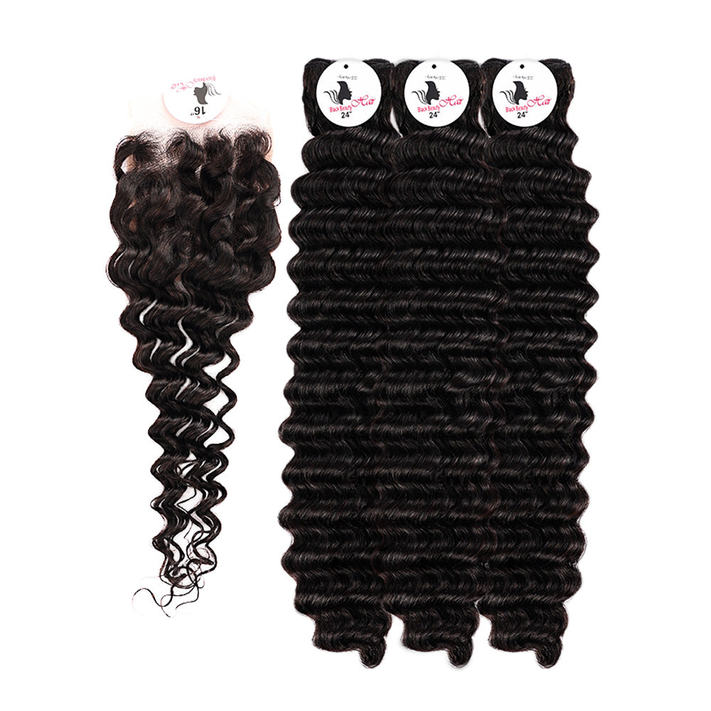 Black Beauty Hair 4x4 deep wave Lace Closure With Bundles Vietnamese real hair deep wave Bundles