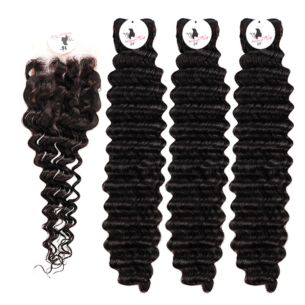 Black Beauty Hair 4x4 deep wave Lace Closure With Bundles Vietnamese real hair deep wave Bundles