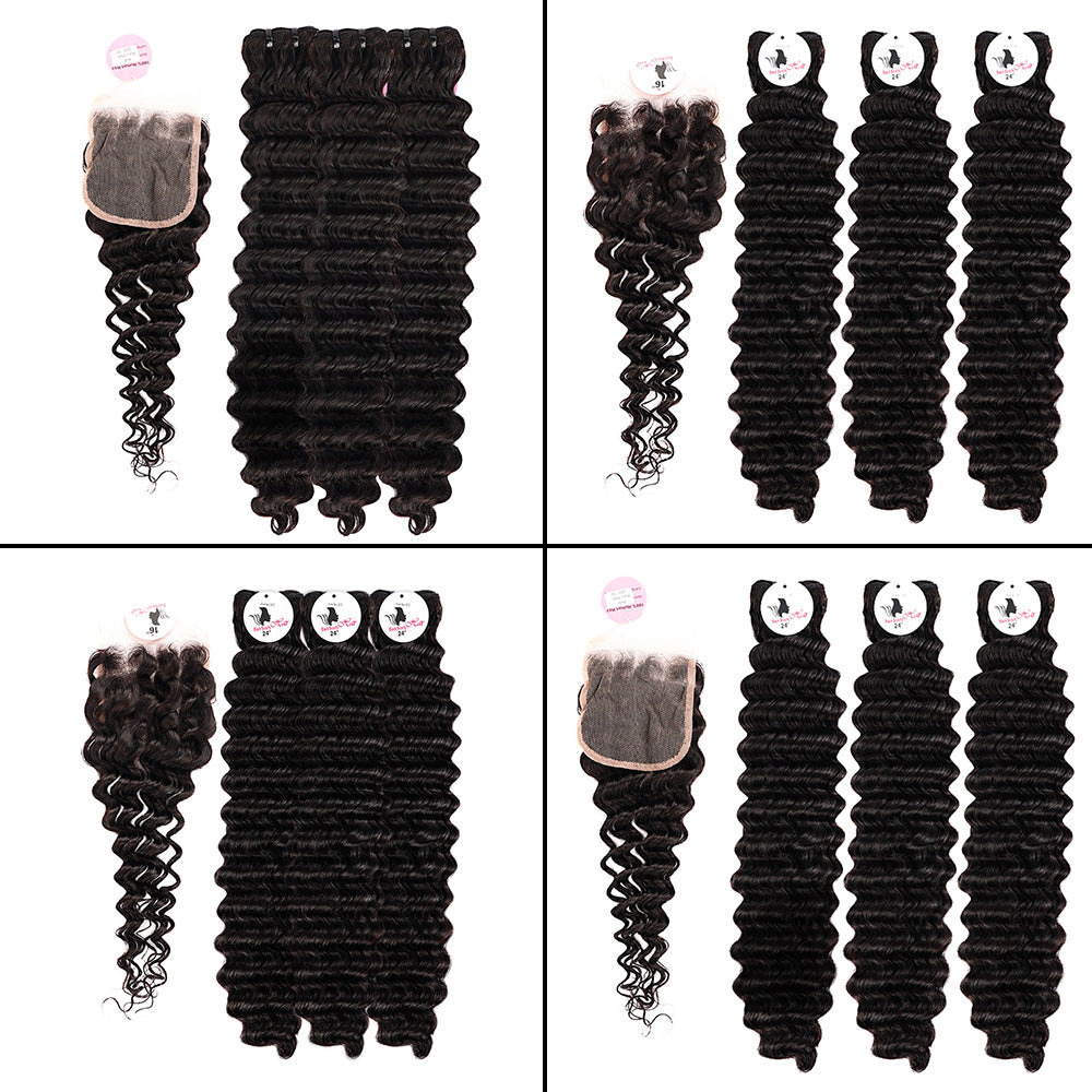 Black Beauty Hair 4x4 deep wave Lace Closure With Bundles Vietnamese real hair deep wave Bundles