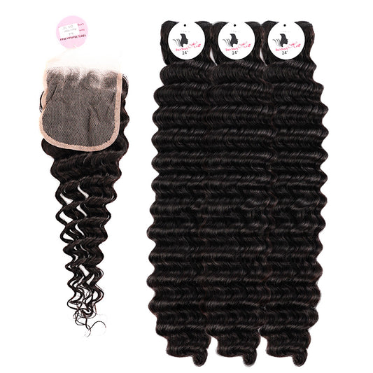 Black Beauty Hair 4x4 deep wave Lace Closure With Bundles Vietnamese real hair deep wave Bundles