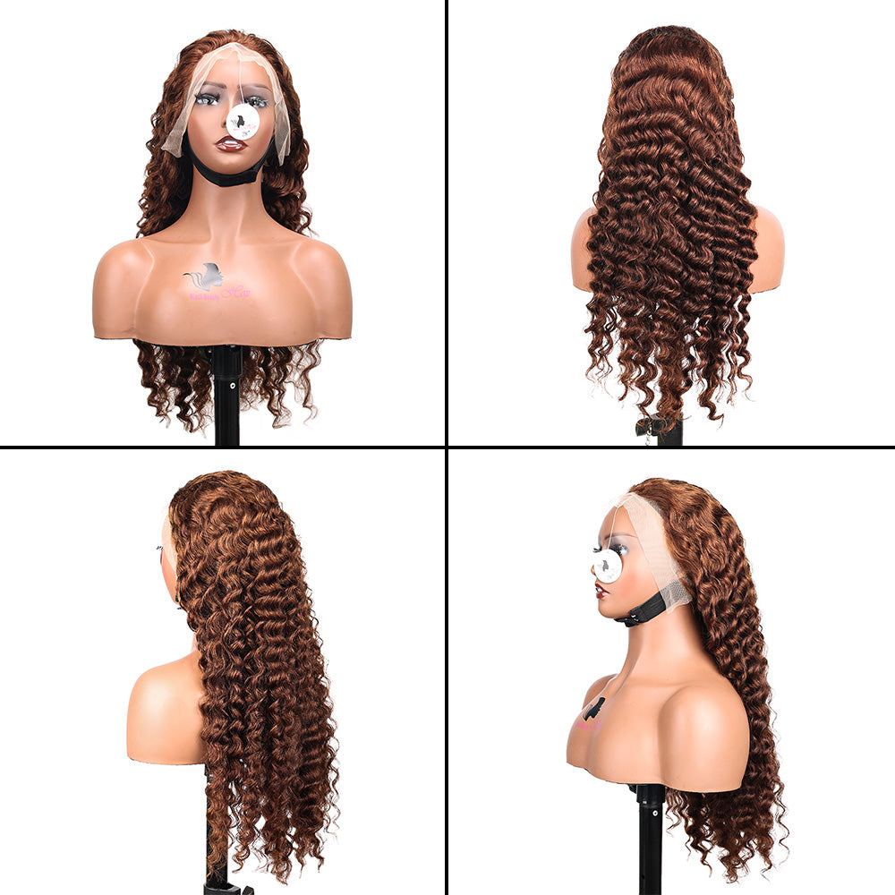 Black Beauty Hair 13X4 LACE Raw Hair SDD 350% Density Funmi Frontal Wig 4# Deep Wave