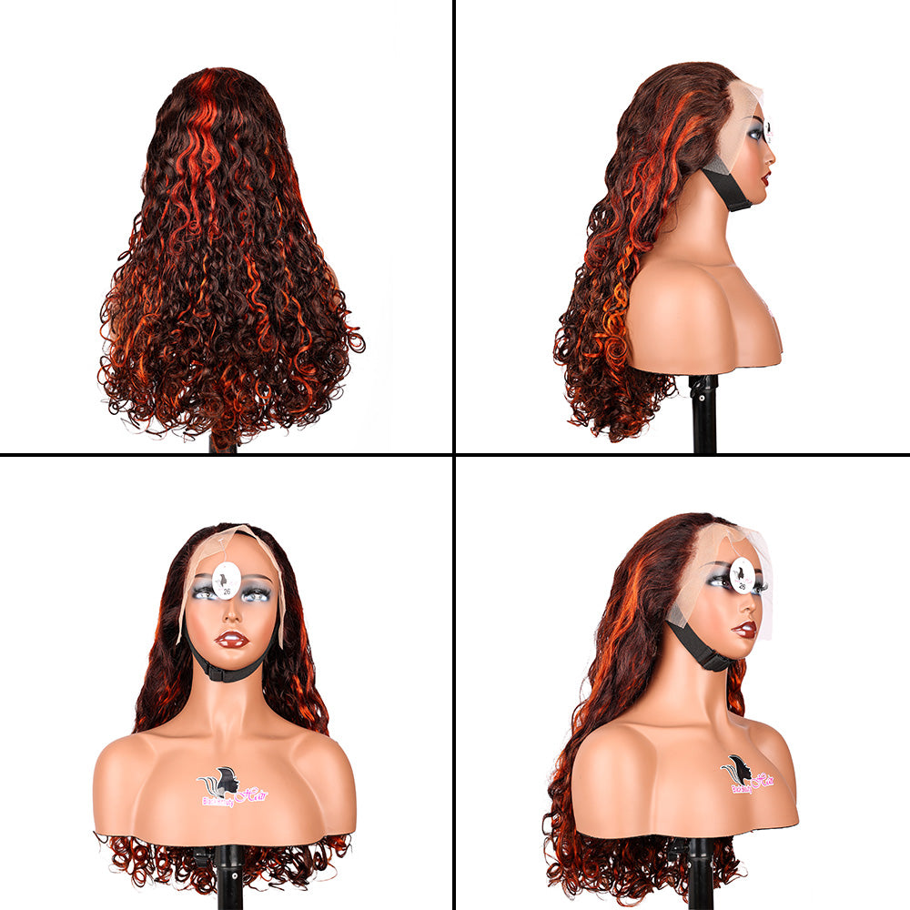 Black Beauty Hair13×4 SDD Fumi transparent lace Frontal Wig Vietnam raw hair SDD romance curl Highlight Brownish yellow