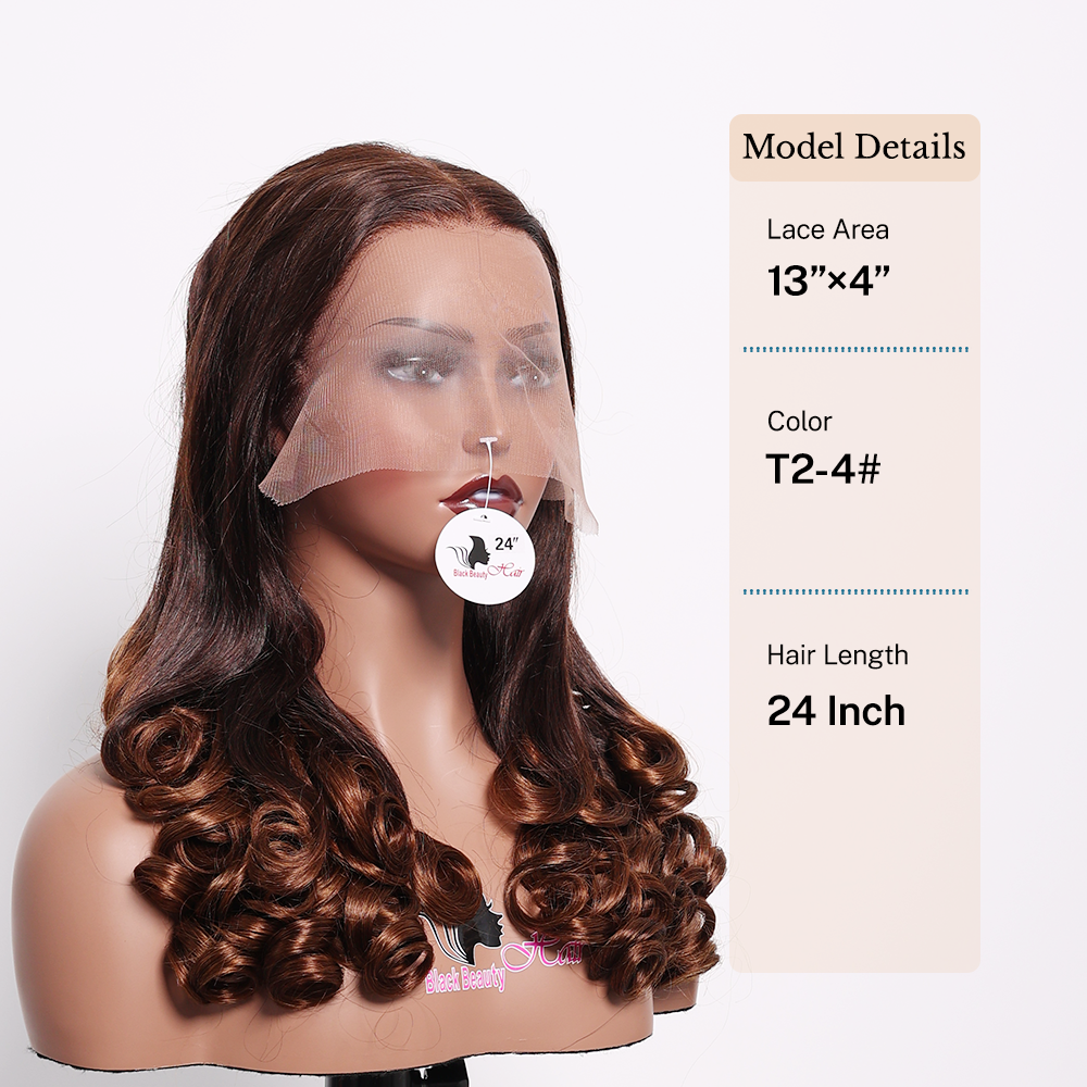 Black Beauty Hair 13X4 Vietnam Raw Hair Wig Baba Curl Wavy T2/4 color