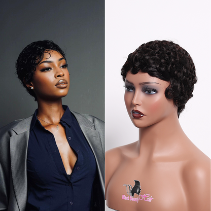 BlackBeautyHair 100% human hair short pixie curl & choima hair wig natural black color