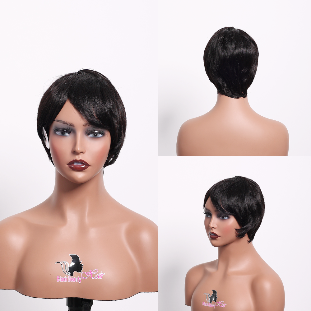 BlackBeautyHair 100% human hair short pixie curl & choima hair wig BBH805 natural black color