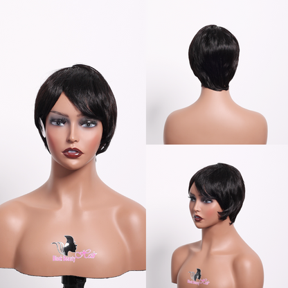 BlackBeautyHair 100% human hair short pixie curl & choima hair wig BBH805 natural black color