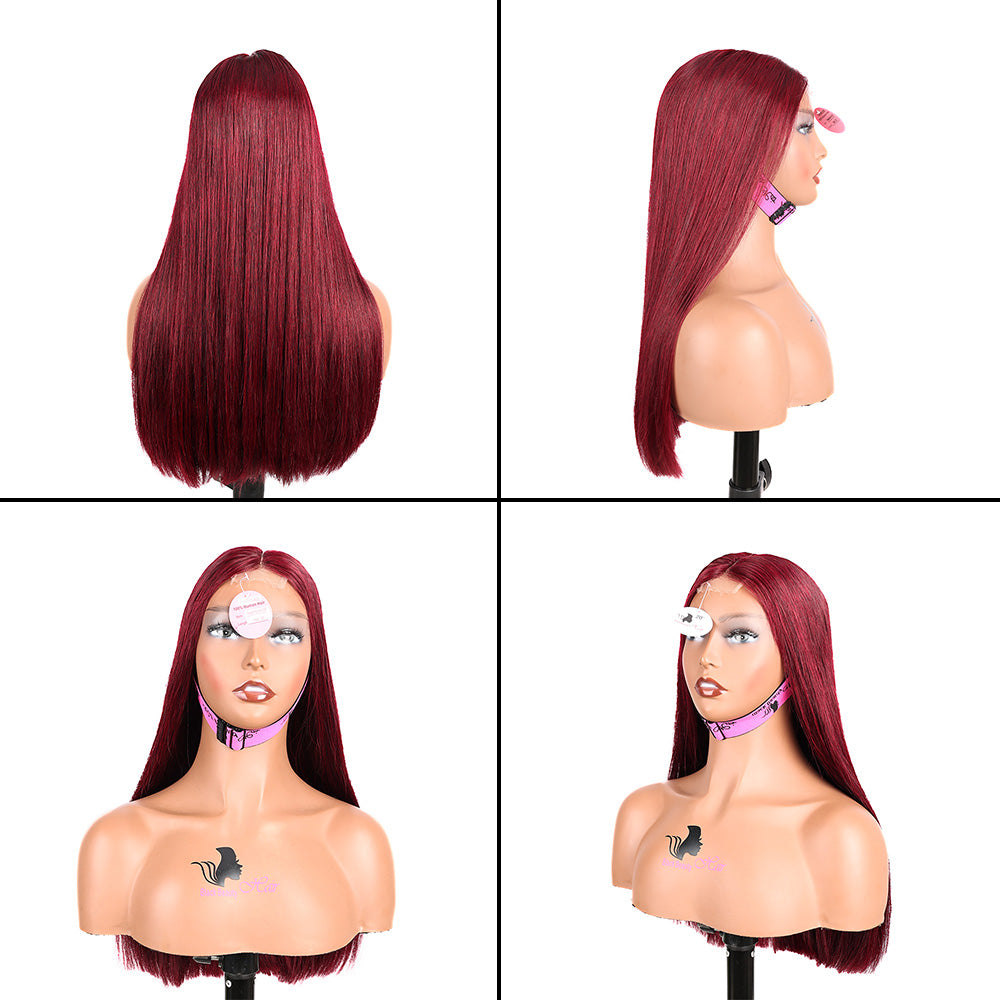 Black Beauty Hair 2X6 SDD Straight Lace Closure Wig Burgundy wig