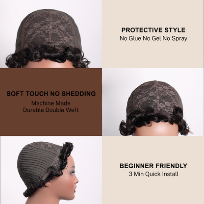 BlackBeautyHair 100% human hair short pixie curl & choima hair wig natural black color