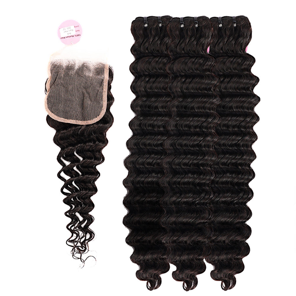 Black Beauty Hair 4x4 deep wave Lace Closure With Bundles Vietnamese real hair deep wave Bundles