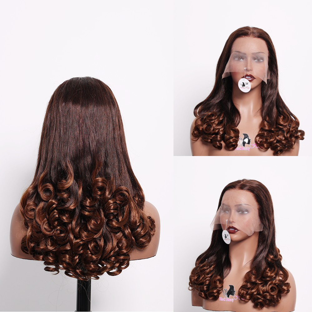 Black Beauty Hair 13X4 Vietnam Raw Hair Wig Baba Curl Wavy T2/4 color