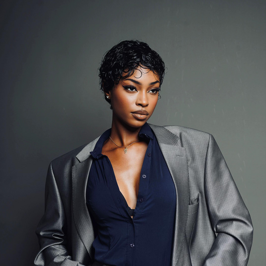 BlackBeautyHair 100% human hair short pixie curl & choima hair wig BBH813 natural black color