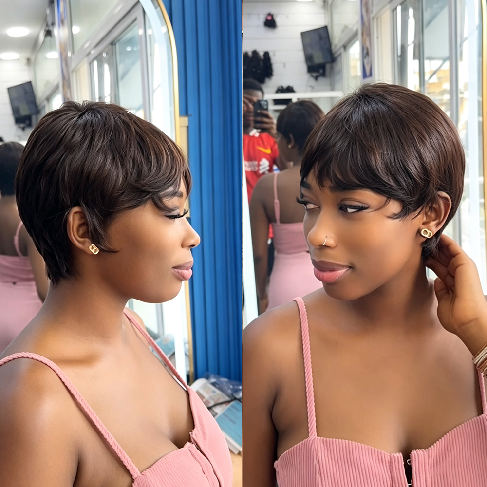 BlackBeautyHair 100% human hair short pixie curl & choima hair wig BBH805 natural black color