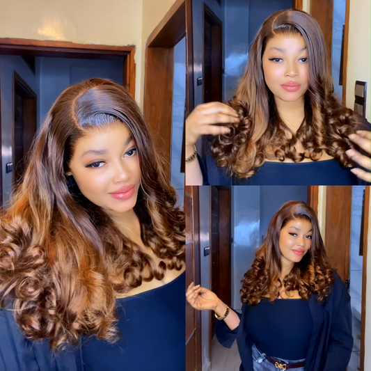 Black Beauty Hair 13X4 Vietnam Raw Hair Wig Baba Curl Wavy T2/4 color
