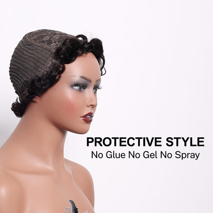 BlackBeautyHair 100% human hair short pixie curl & choima hair wig BBH801 natural black color