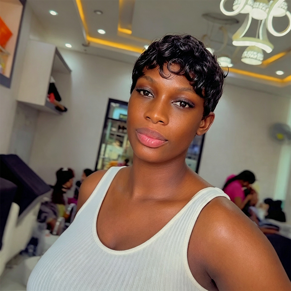 BlackBeautyHair 100% human hair short pixie curl & choima hair wig natural black color