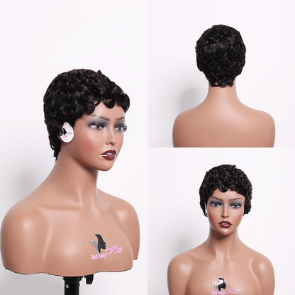BlackBeautyHair 100% human hair short pixie curl & choima hair wig natural black color