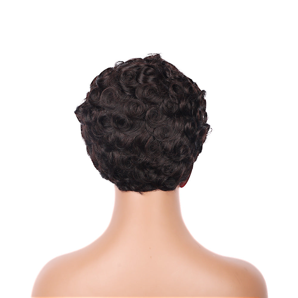 Black Beauty Hair  Halle Pixie Cut Wigs Human Hair Short Layered Pixie Cut Human Hair Wigs For Black Women Glueless Short Curly wigs With Bangs For Daily Use Natural Black 1B Color Full Machine Made