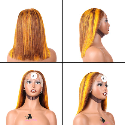 Black Beauty Hair 13X4 SDD Straight Frontal Bob Wig OP4-Orange